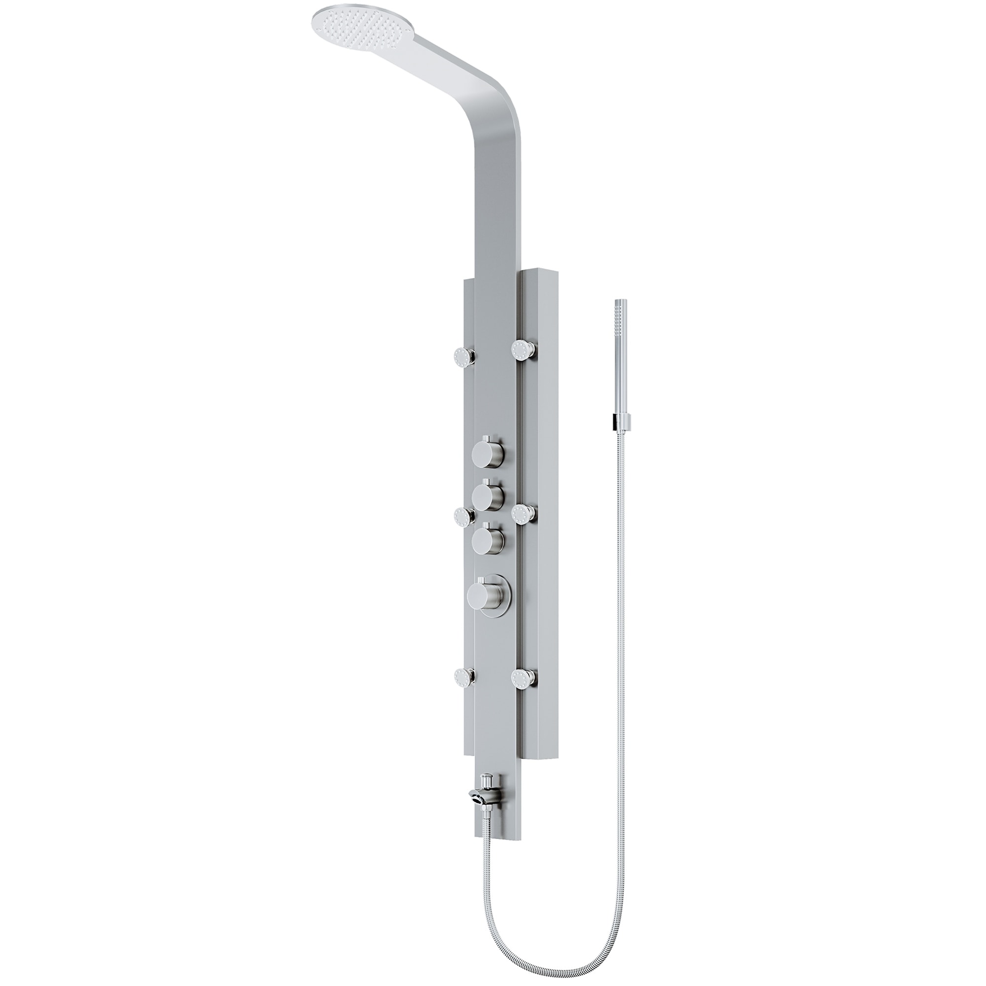 VIGO Mateo 60" H x 7" W 6-Jet Shower Panel with Fixed Rainhead in Stainless Steel