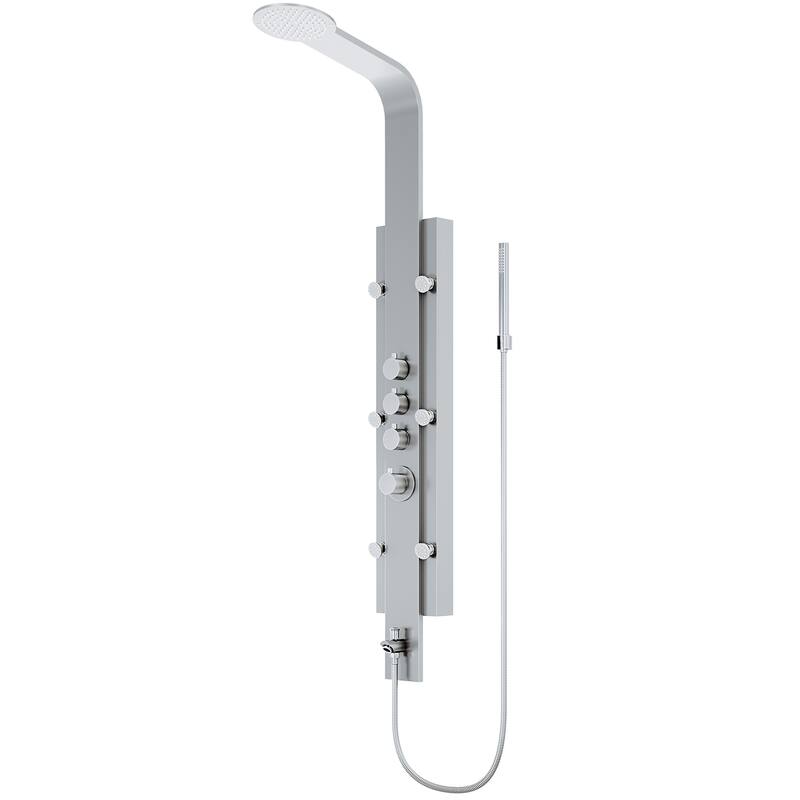 VIGO Mateo 60" H x 7" W 6-Jet Shower Panel with Fixed Rainhead in Stainless Steel - Stainless Steel