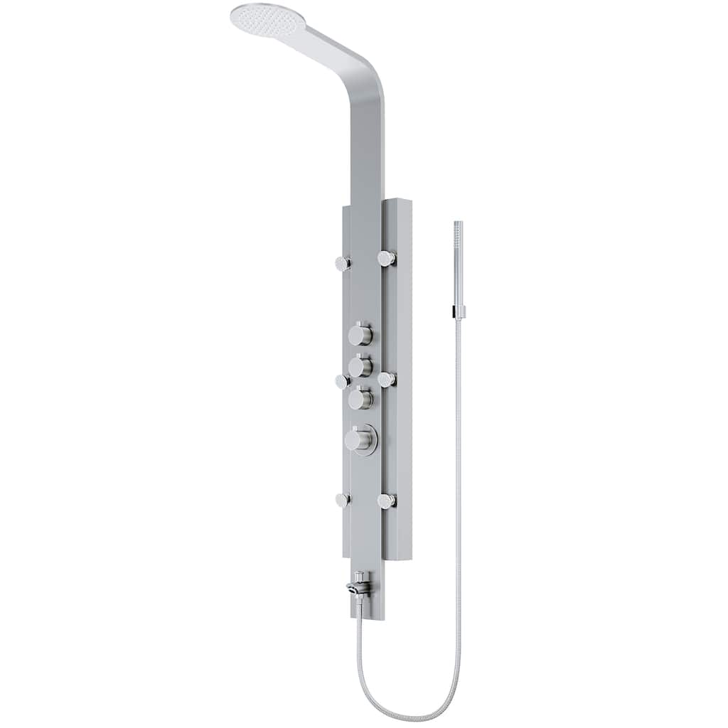 VIGO Mateo 60" H x 7" W 6-Jet Shower Panel with Fixed Rainhead in Stainless Steel