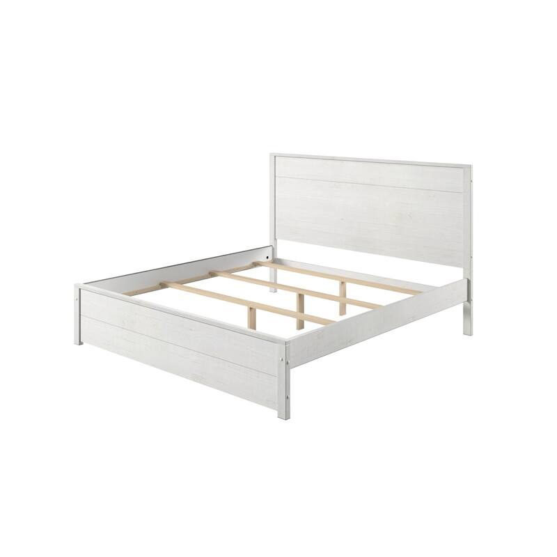 Luxury Solid Wood Bed - Coastal White Platform Queen Size Bed with Headboard & Footboard