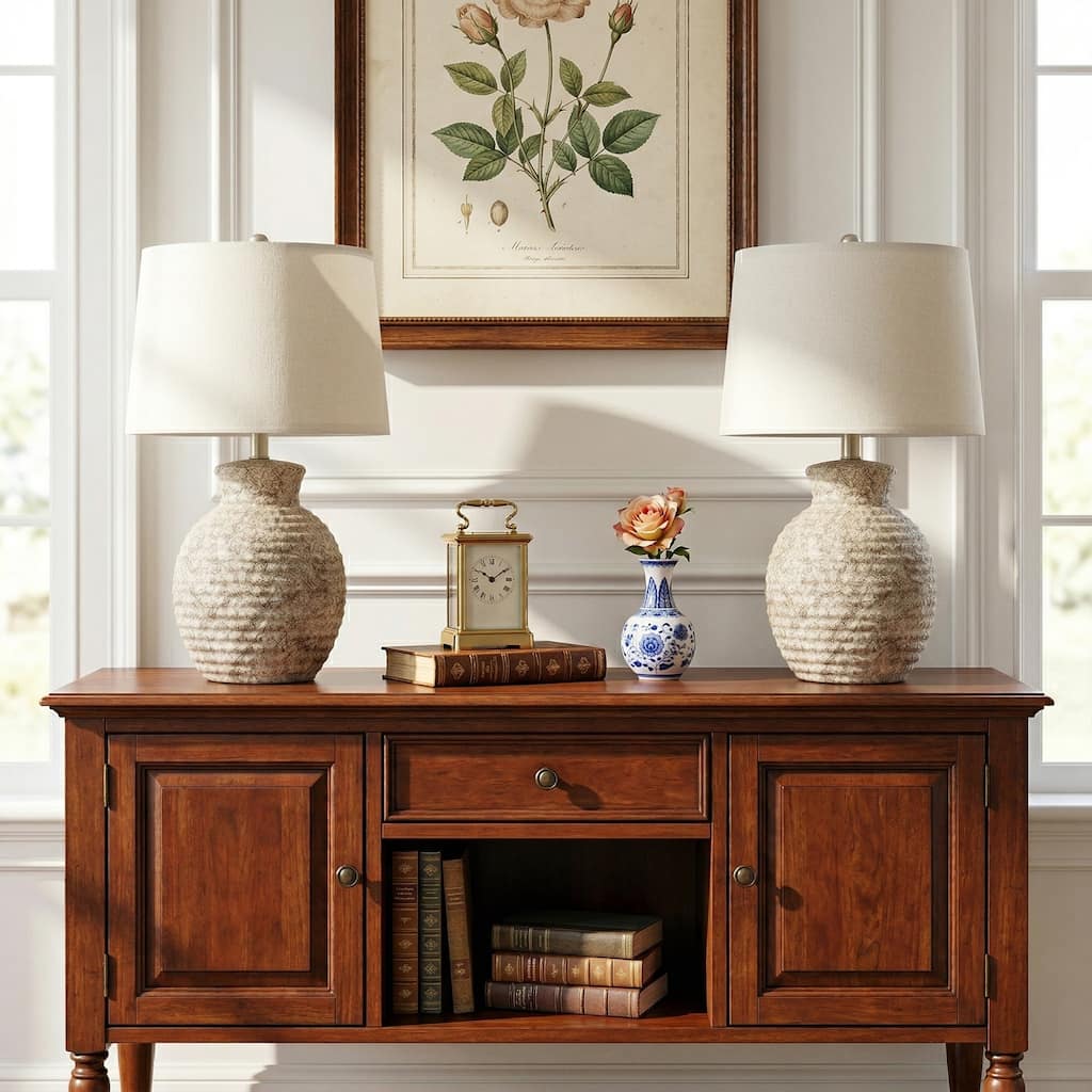 Acroma Stone Table Lamp with Fabric Shade (Set of 2) - Set of 2
