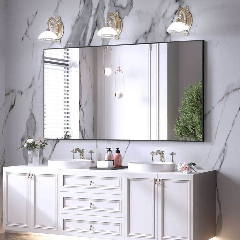 QuivaraView Wall Mounted Aluminum Frame Bathroom Vanity Mirror - 55" x 30" - Black