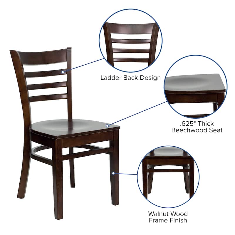 Ladder Back Wooden Restaurant Chair - 17.25"W x 20"D x 33.75"H