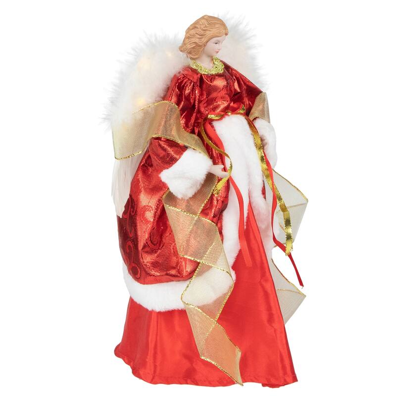 Angel with Lighted Wings Christmas Tree Topper - 14" - Red and White