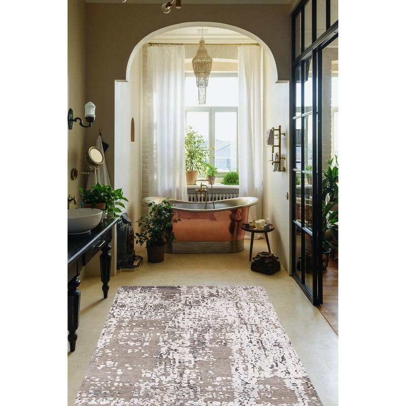 ECARPETGALLERY Hand-knotted Legacy Taupe Silk, Wool Rug - 2'6 x 12'0