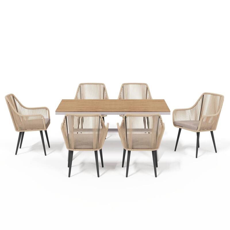 Outdoor Dining Set with Aluminum X-Leg Table and PE Rattan Chairs