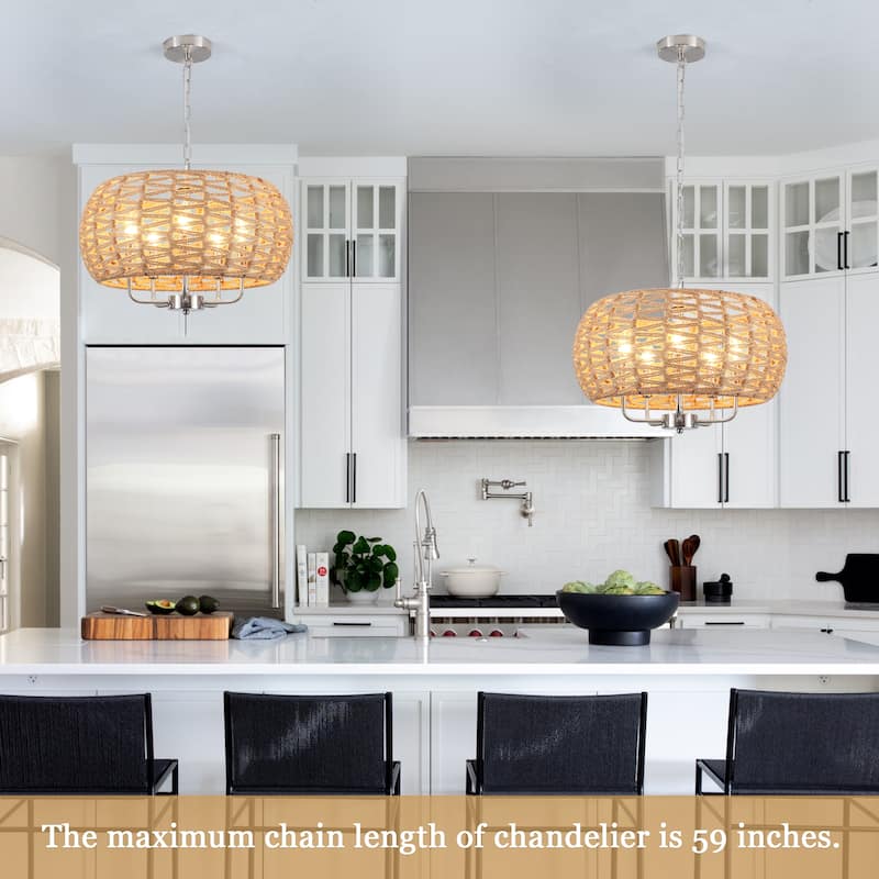 5-Light Rustic Candlestick Hanging Island Chandelier Lighting for Dining Room