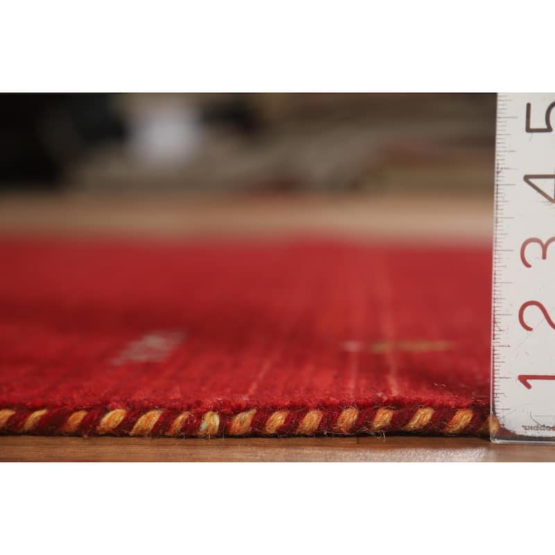 Hand Knotted Oriental 100% Wool Carpet Tribal Animal Pictorial Red Gabbeh Area Rug - 7' 6'' X 5' 0''