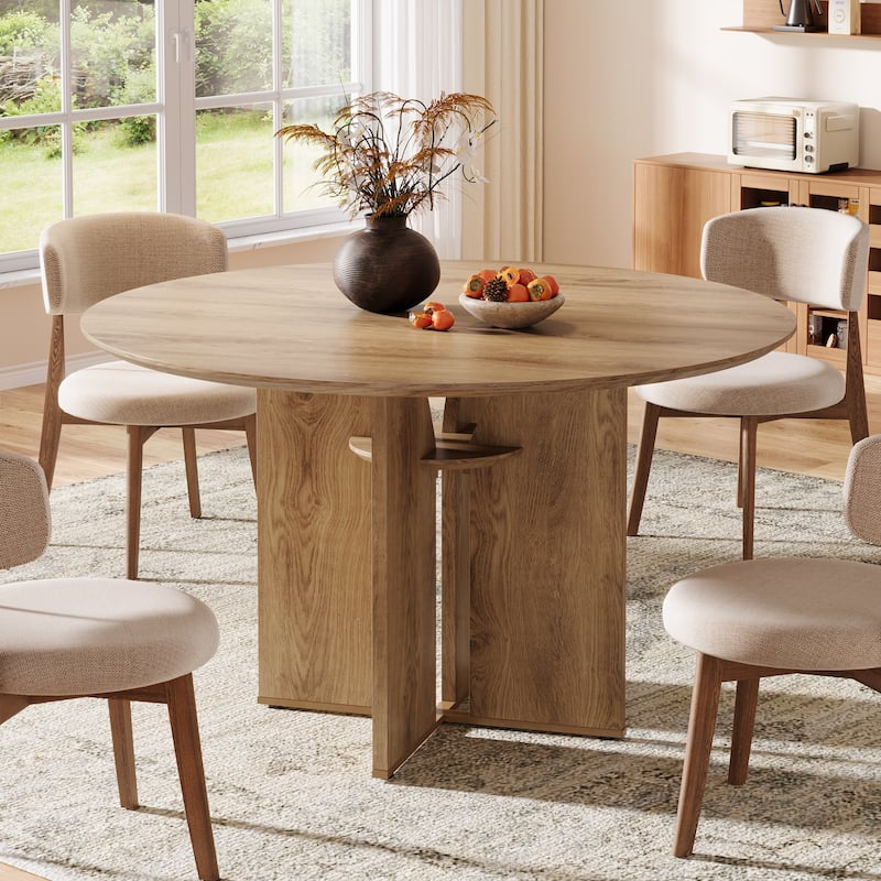 39.37" Round Dining Table for 4, Kitchen Table with Storage Shelf for Dining Room, Living Room, Kitchen