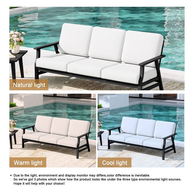 Teak Frame Outdoor Loveseat Daybed with Water-Resistant Cushions.