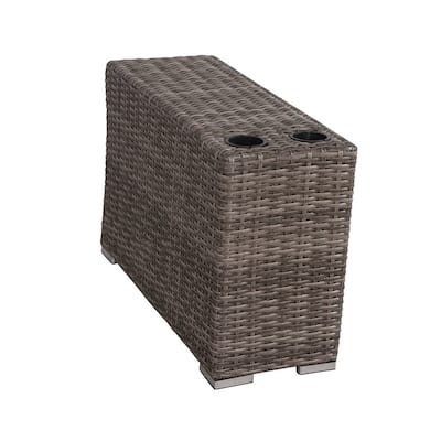 Outdoor Side Table with Two Cup Holders in Mixed Gray