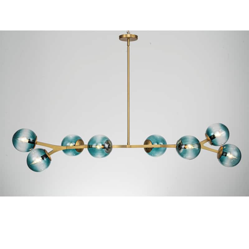 8 - Lights Modern Sputnik Linear Bubble Chandelier With Globe White Glass Shades