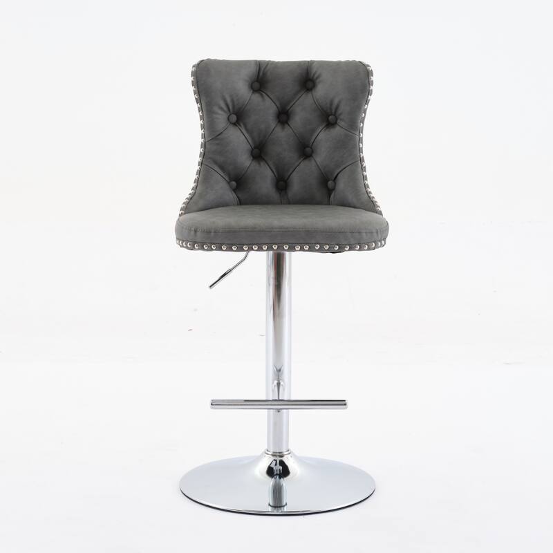 Set of 2 Swivel Velvet Tufted Adjusatble Seat Height Barstools