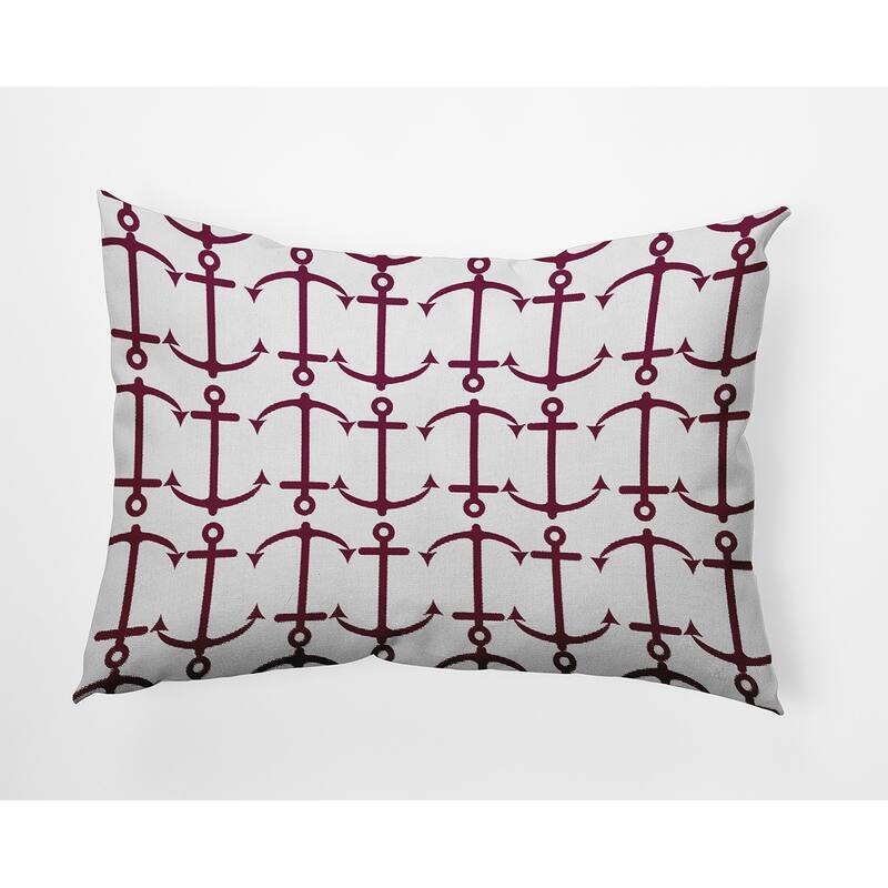 Anchor Pattern Polyester Indoor Pillow - Maroon Red - 14" x 20"
