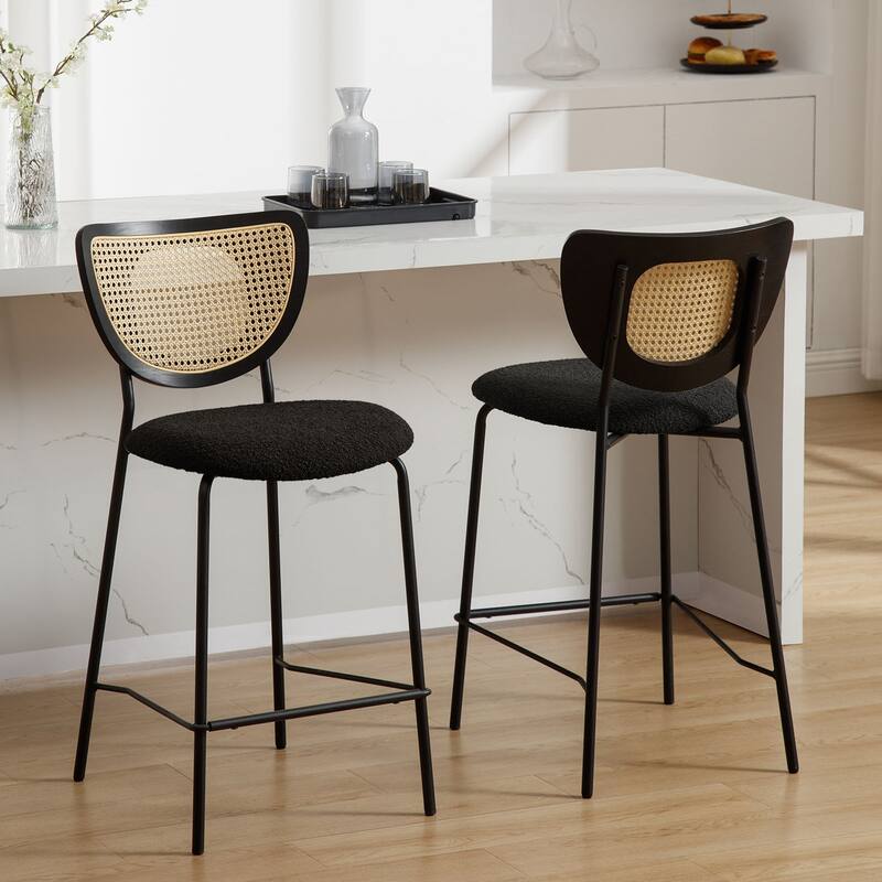 26" Rattan Counter Height Bar Stools Set of 2/3/4 - 37.8"H x 17.7"W x 21.7"D
