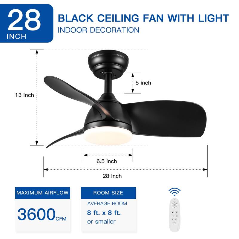 Modern Ceiling Fan Light with 3 Color Temperatures and 3 Blades, 6 Speed Adjustment for Bedroom and Living Room