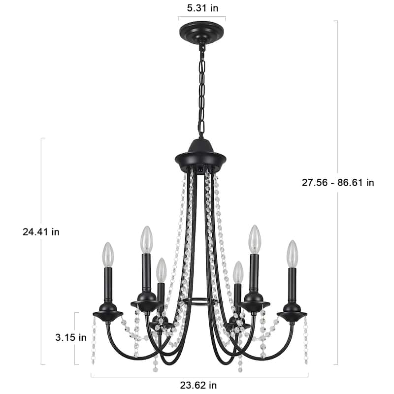 6-Light Vintage Small Candlestick Chandelier, Farmhouse Crystal Chandelier for Dining Room Living Room Bedroom Kitchen