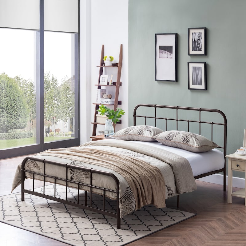 Christopher Knight Home - Aurelio Iron Platform Bed Frame with Rounded Corner Headboard and Footboard