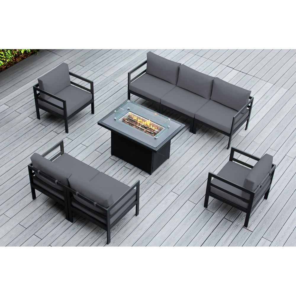 Ohana Outdoor 8-pc. Cushioned Aluminum Sectional with 42" Fire Table