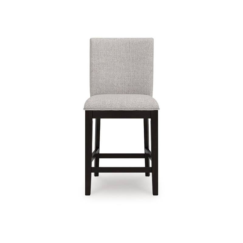Nea Counter Stool Chair Set of 2, Gray Polyester, Dark Brown Wood Frame
