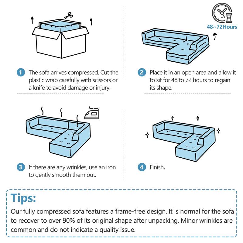 Full-Compressed Sectional Sofa with L-Shape Chaise, Modular 3 Seater Sectional Sofa, Upholstered Sofa with Side Pockets