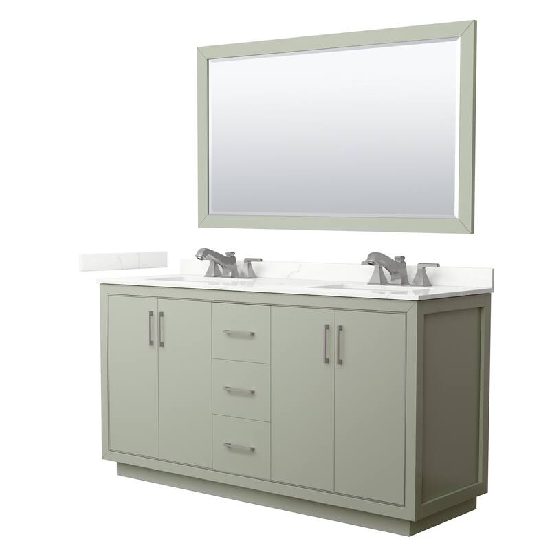 Wyndham Collection WCF111166D-QTZ-US3M58 Icon 66" Free Standing Double - Light Green / Giotto Quartz Top / Brushed Nickel