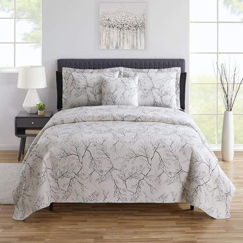Empyrean Bedspread Coverlet Set - Summer Quilt with Fitted Sheet and Pillow Shams - All Season Printed Bedding Set - Branches - King