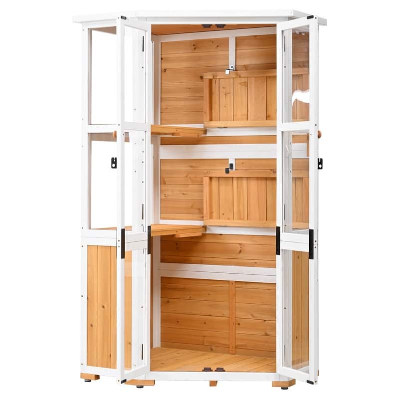 63" Tall Outdoor Storage Cabinet – Multi-Purpose Wooden Garden Shed with Waterproof Roof & Lockable Door.