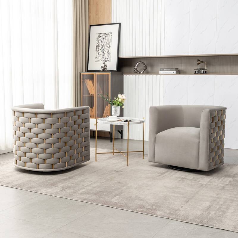 Modern Glam Velvet Upholstered 360 Degree Swivel Barrel Chair Set of 2