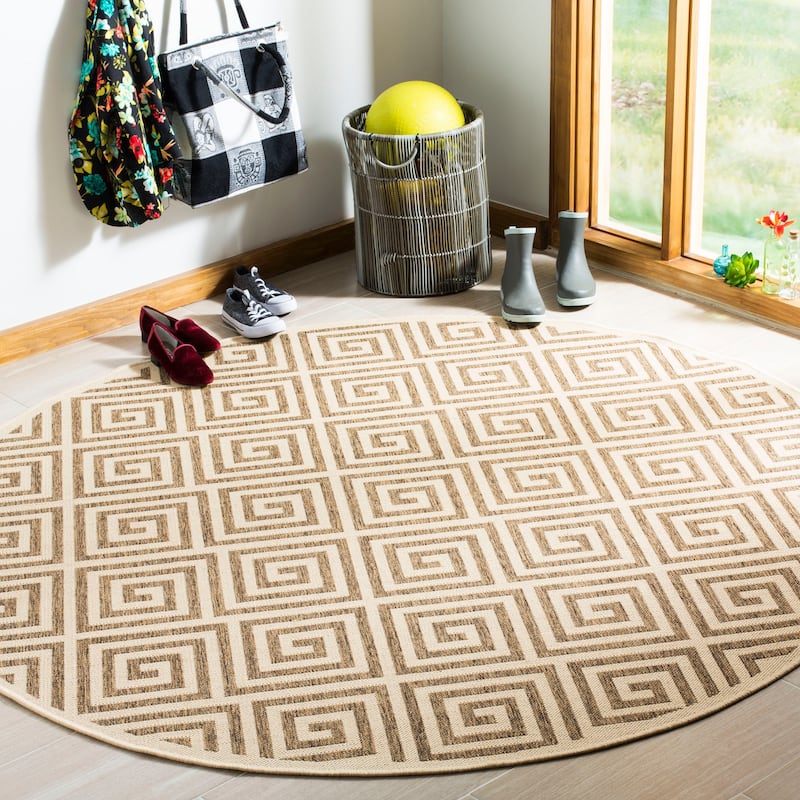 SAFAVIEH Linden Cathy Indoor/ Outdoor Waterproof Patio Backyard Rug - 6'7" Round - Beige/Cream