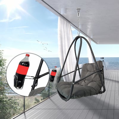 Indoor Outdoor Wicker Rattan Patio Basket Hanging Chair with C Type bracket