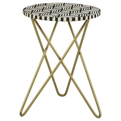 Xenia Round Bone Inlay Accent Side Table Gold