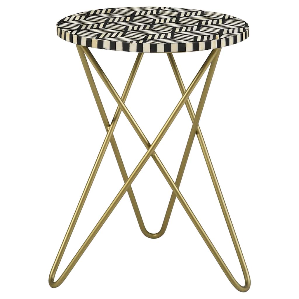 Xenia Round Bone Inlay Accent Side Table Gold