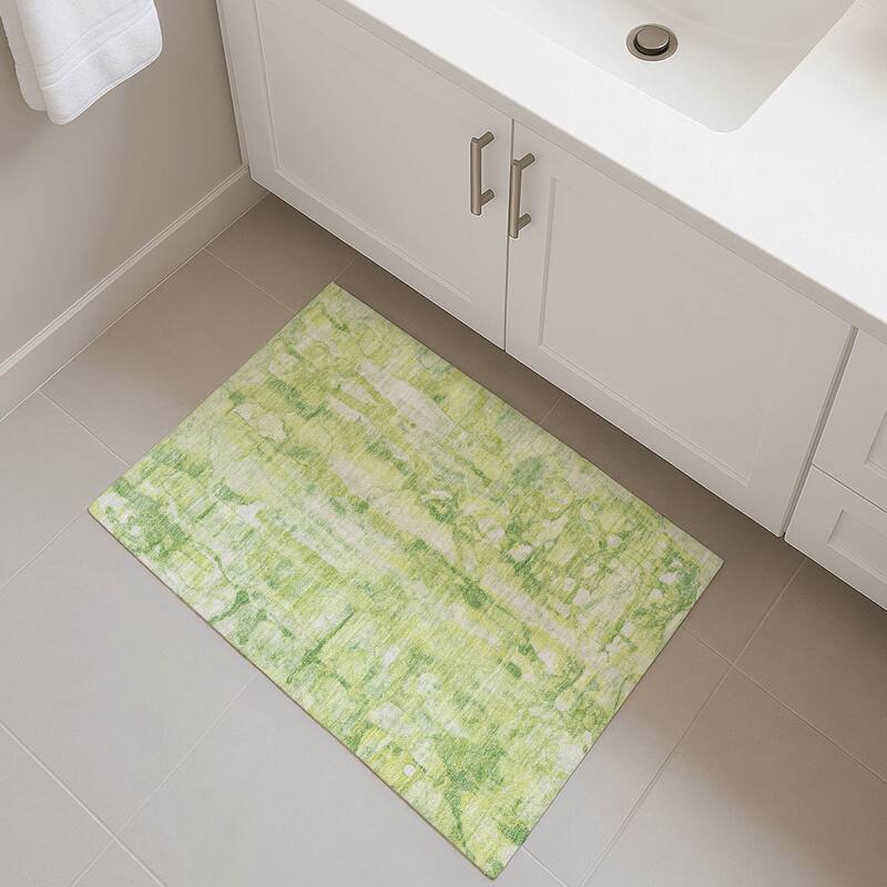 Premium Washable Super Soft Contemproary Rugged Mayfield Rug - Lime - 1'8" x 2'6"