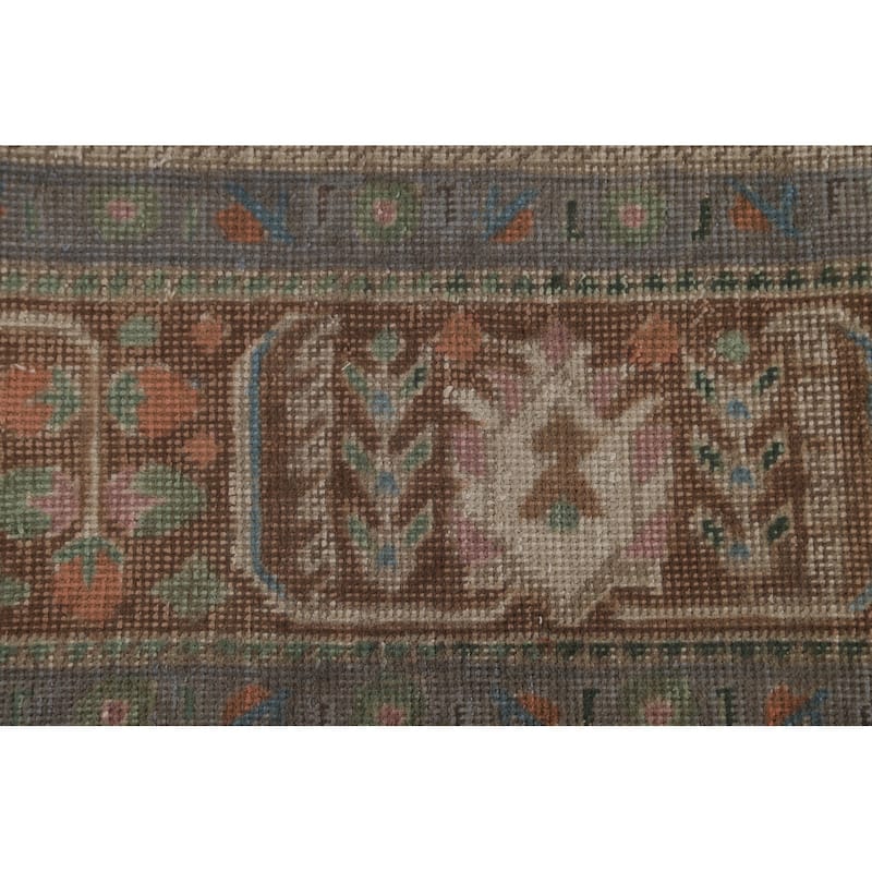 Gray Geometric Tabriz Persian Vintage Rug Hand-Knotted Wool Carpet - 6'5" x 9'5"