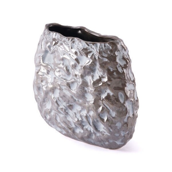Stones Vase Metallic Brown & White Ceramic