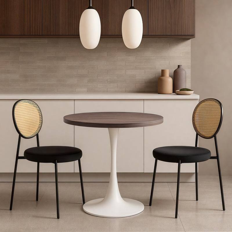 Bristol 36" Round Dining Table for 4 with MDF Top and Modern White Iron Base for Kitchen & Dining Room
