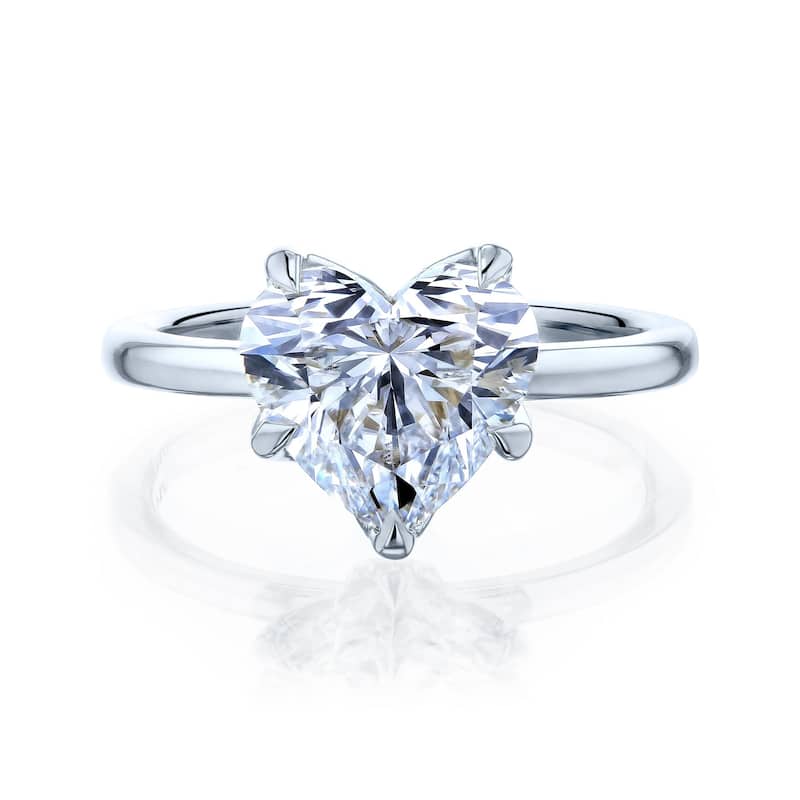 Kobelli 3 Carat Lab Grown Diamond Certified 14k Solid Gold Heart Solitaire Comfort Fit Clover Engagement Ring (EF/VS) - 5.5 - White