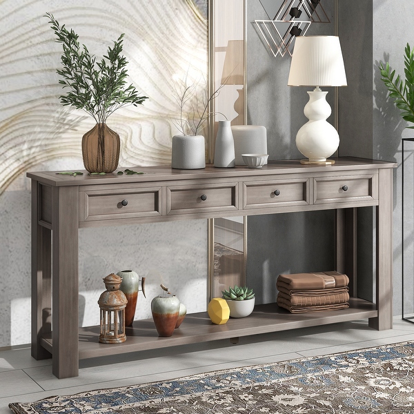 63 Solid Wood Console Table Sofa Table with 4 Drawers Open Bottom Shelf Elegant Chic Entryway Table Side Table for Any Space On Sale Bed Bath Beyond 37915782
