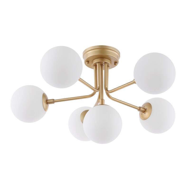 24" 6-Light Globe Modern Industrial Iron Bistro LED Semi Flush Mount, By JONATHAN Y