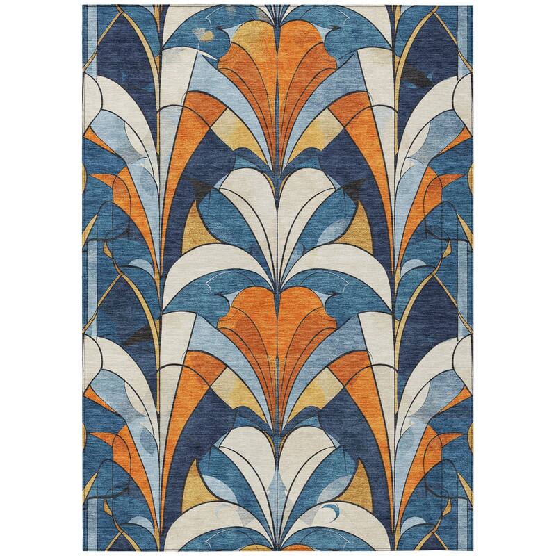 Machine Washable Indoor/Outdoor Modern Mosaic Chantille Rug