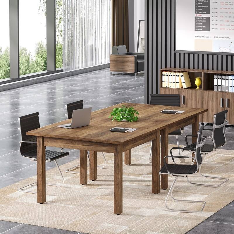 Square Conference Table with Solid Wood Legs Small Meeting Table for Conference/Seminar Room Boardroom