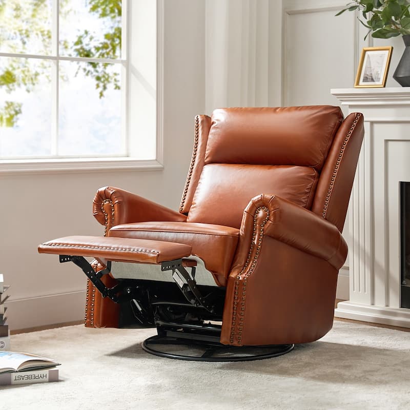 Viviana Traditional Genuine Leather Manual Swivel Glider Recliner by HULALA HOME