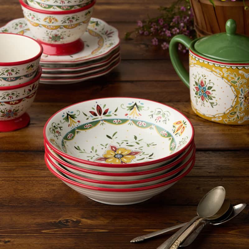 Certified International Provence 9" Soup/Cereal Bowls,Set of 4 Assorted Designs - 9'' W x 9'' D x 2'' H