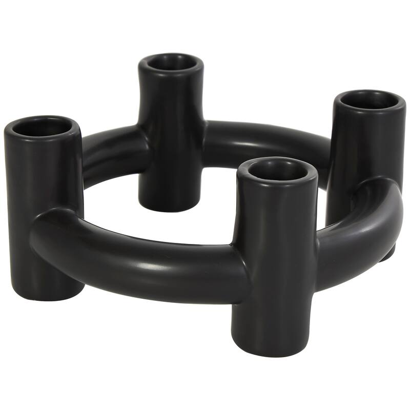 CosmoLiving by Cosmopolitan Black Ceramic Circle Geometric Candle Holder (Set of 2)