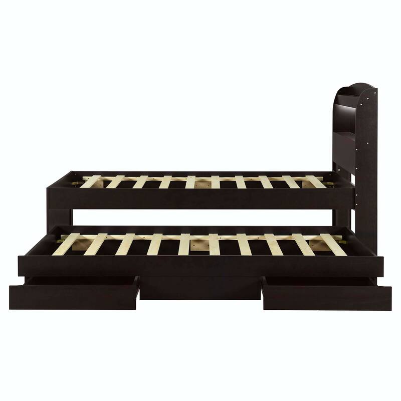 Twin XL Size Platform Bed with Storage LED Headboard, Charging Station