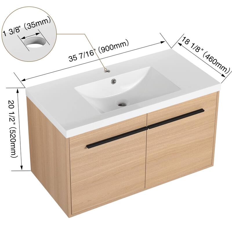 ARTCHIRLY 16/20/24/30/36 Inch Bathroom Vanity With Sink, Floating Bathroom Vanity With Soft Close Door