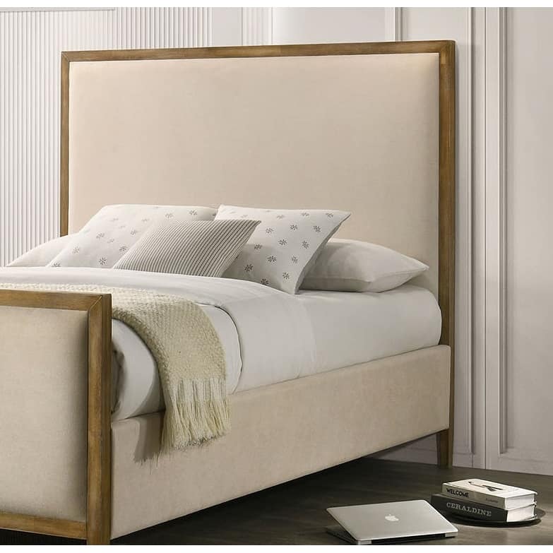 Modern Natural Oak Finish 1pc Upholstered Bed