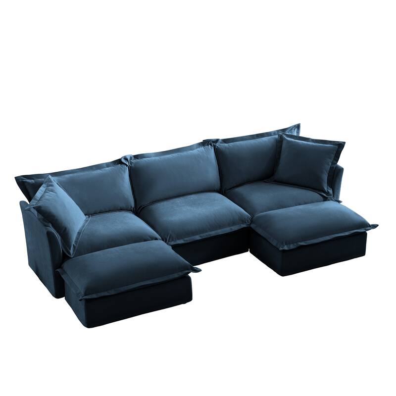 120" U-Shaped Chenille Sectional Sofa with 3-Seater and French Edge Pillows & Cloud Cushions