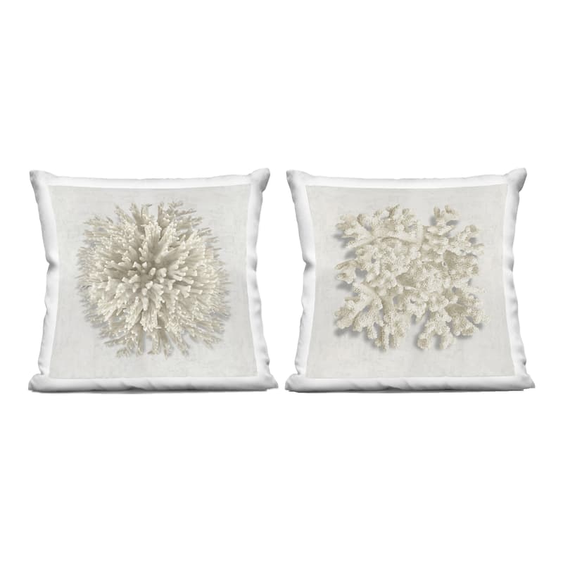 Stupell Distinct Natural Coral Decorative Printed Throw Pillow Design by Caroline Kelly (Set of 2) - Pillow Sets - Polyester - Off-White - Set of 2